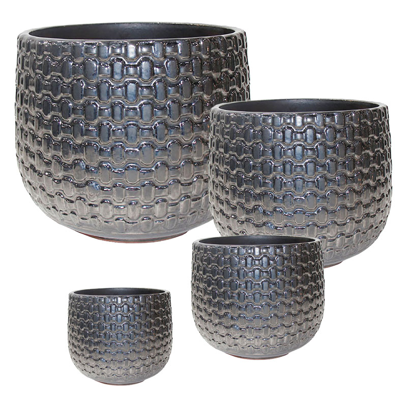 ΣΕΤ/4 ΚΑΣΠΩ ΠΗΛΙΝΑ ΓΚΡΙ ΣΤΡΟΓΓΥΛΑ ΦΟΛΙΔΩΤΑ - S:Φ23x19, M:Φ32x25.5, L:Φ38x32, XL:Φ48x38.5cm