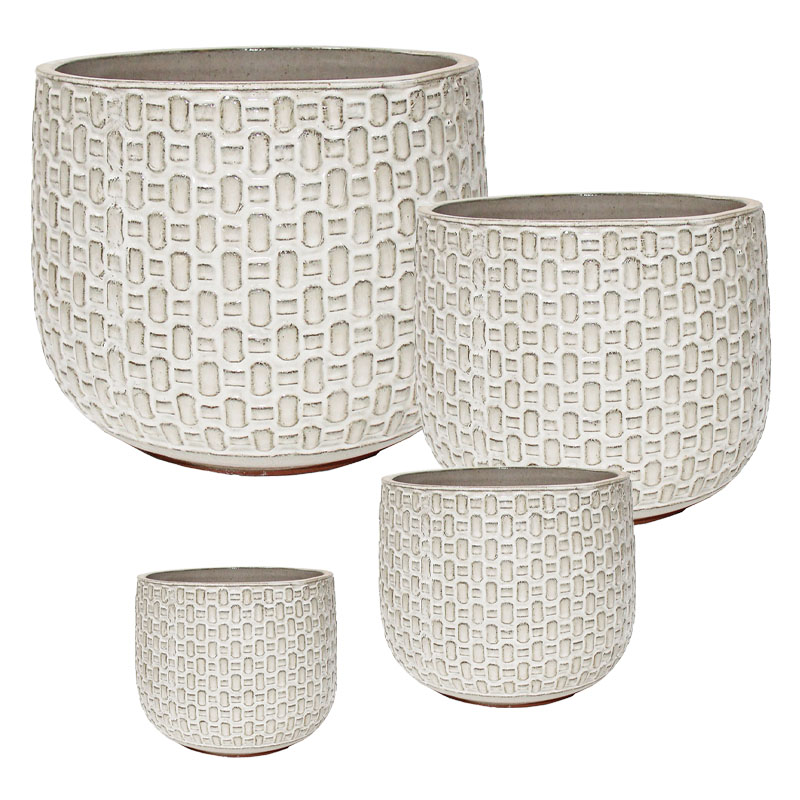 ΣΕΤ/4 ΚΑΣΠΩ ΠΗΛΙΝΑ ΕΚΡΟΥ ΣΤΡΟΓΓΥΛΑ ΑΝΑΓΛΥΦΟ ΜΟΤΙΒΟ - S:Φ23x19, M:Φ32x25.5, L:Φ38x32, XL:Φ48x38.5cm