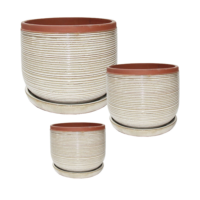 ΣΕΤ/3 ΚΑΣΠΩ ΣΤΡΟΓΓΥΛΑ ΜΠΕΖ ΓΡΑΜΜΩΤΟ ΜΕ ΠΙΑΤΑΚΙΑ - S:Φ21.5x19, M:Φ28x24, L:Φ35.5x30.5cm