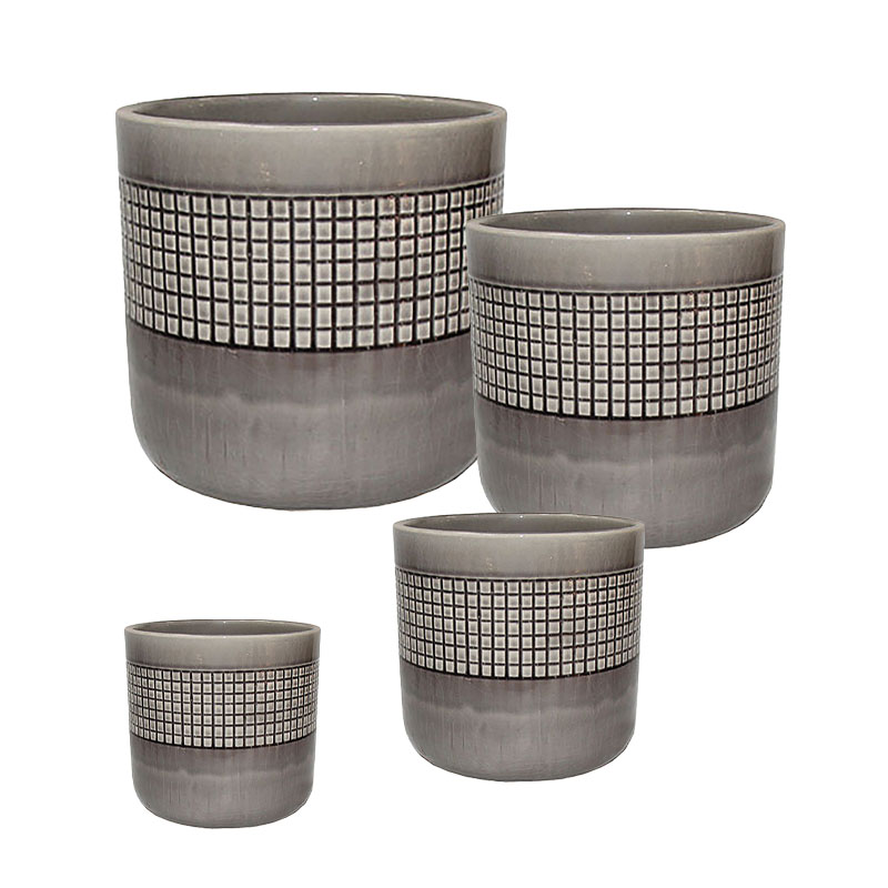 ΣΕΤ/4 ΚΑΣΠΩ ΠΗΛΙΝΑ ΓΚΡΙ ΜΕ ΓΕΩΜΕΤΡΙΚΟ ΜΟΤΙΒΟ - S:Φ15.5x13.5, M:Φ20.5x18.8, L:Φ26x23.5, XL:Φ30.5x28.5cm 1/ΚΙΒ