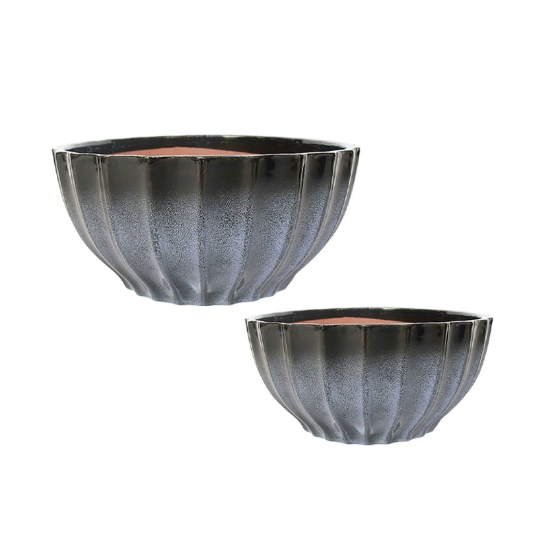 ΣΕΤ/2 ΜΠΟΛ-ΚΑΣΠΩ ΠΗΛΙΝΑ ΑΝΘΡΑΚΙ ΟΒΑΛ ΜΕ ΡΑΒΔΩΣΕΙΣ - S:Φ25.5x12.5, L:Φ31x15.5cm 2/KIB