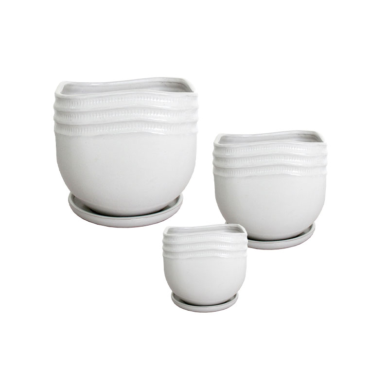 ΣΕΤ/3 ΚΑΣΠΩ ΠΗΛΙΝΑ ΛΕΥΚΑ ΣΤΡΟΓΓΥΛΑ ΜΕ ΠΙΑΤΑΚΙΑ - S:Φ14x14, M:Φ19.5x18.5, L:Φ24x23.5cm 2/ΚΙΒ