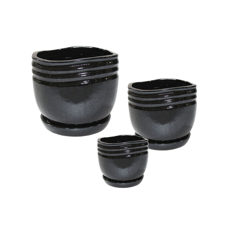 ΣΕΤ/3 ΚΑΣΠΩ ΠΗΛΙΝΑ ΜΑΥΡΑ ΣΤΡΟΓΓΥΛΑ ΜΕ ΠΙΑΤΑΚΙΑ - S:Φ14x14, M:Φ19.5x18.5, L:Φ24x23.5cm 2/ΚΙΒ