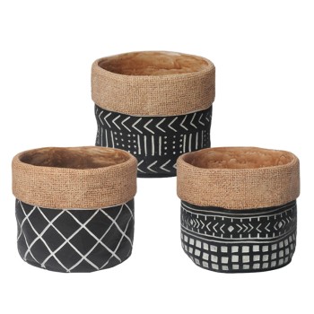 ΤΣΙΜΕΝΤΕΝΙΟ ΚΑΣΠΩ  (3 ΣΧΕΔΙΑ ASS) ΜΑΥΡΟ ΑΝΑΓΛΥΦΑ ΓΕΩΜΕΤΡΙΚΑ ΣΧΕΔΙΑ - Φ14x12.3cm 3/12ΚΙΒ