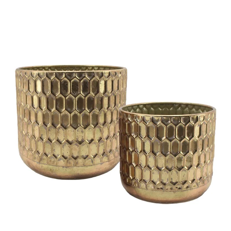 ΜΕΤΑΛΛΙΚΟ ΚΑΣΠΩ ΣΕΤ/2 ΧΡΥΣΟ ΣΤΡΟΓΓΥΛΟ/ΚΥΨΕΛΗ - L:Φ35x30.5, S:Φ29x26cm 2/KIB