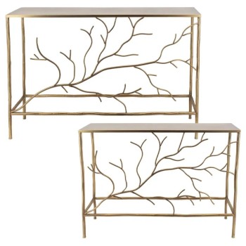 ΜΕΤΑΛΛΙΚΟ ΤΡΑΠΕΖΑΚΙ SET/2 ΧΡΥΣΟ ΟΡΘΟΓΩΝΙΟ/ΚΛΑΔΙΑ - L:120x35x80, S:100x30x75cm 1/KIB