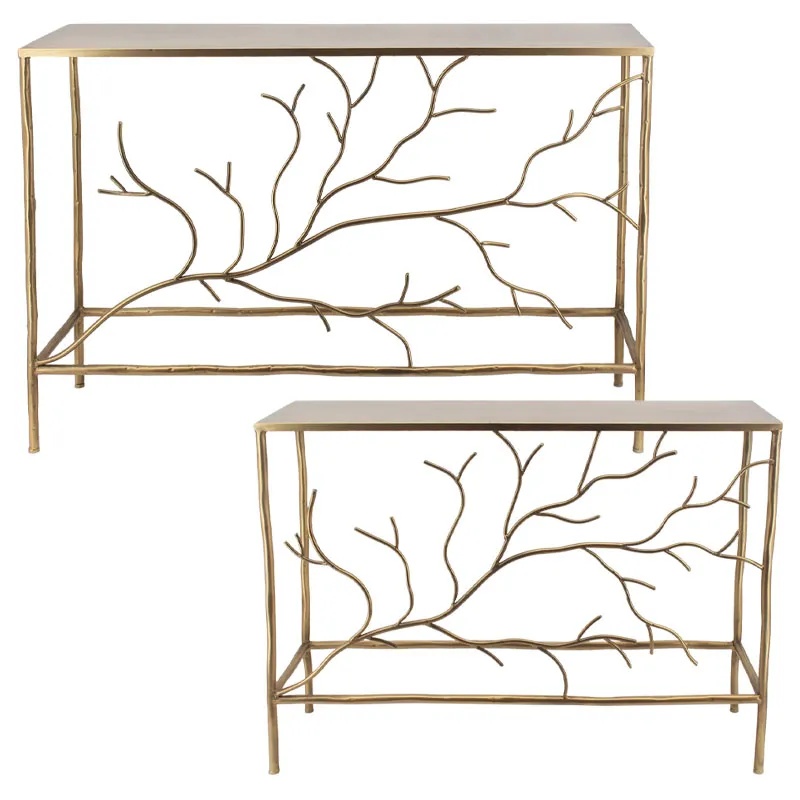 ΜΕΤΑΛΛΙΚΟ ΤΡΑΠΕΖΑΚΙ SET/2 ΧΡΥΣΟ ΟΡΘΟΓΩΝΙΟ/ΚΛΑΔΙΑ - L:120x35x80, S:100x30x75cm 1/KIB