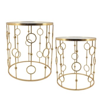 ΜΕΤΑΛΛΙΚΟ ΤΡΑΠΕΖΑΚΙ ΣΕΤ/2 ΧΡΥΣΟ ΣΤΡΟΓΓΥΛΟ/ΚΥΚΛΟΙ/ΚΑΘΡΕΠΤΗΣ - L:Φ51x56.5, S:Φ44x51cm 1/KIB