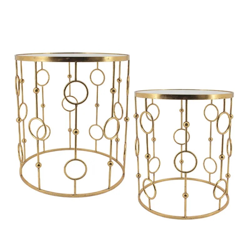 ΜΕΤΑΛΛΙΚΟ ΤΡΑΠΕΖΑΚΙ ΣΕΤ/2 ΧΡΥΣΟ ΣΤΡΟΓΓΥΛΟ/ΚΥΚΛΟΙ/ΚΑΘΡΕΠΤΗΣ - L:Φ51x56.5, S:Φ44x51cm 1/KIB