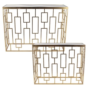 ΜΕΤΑΛΛΙΚΟ ΤΡΑΠΕΖΑΚΙ ΣΕΤ/2 ΧΡΥΣΟ ΟΡΘΟΓΩΝΙΟ/ΠΛΑΙΣΙΑ/ΚΑΘΡΕΠΤΗΣ - L:100x30x75, S:80.5x25x68.5cm 1/KIB