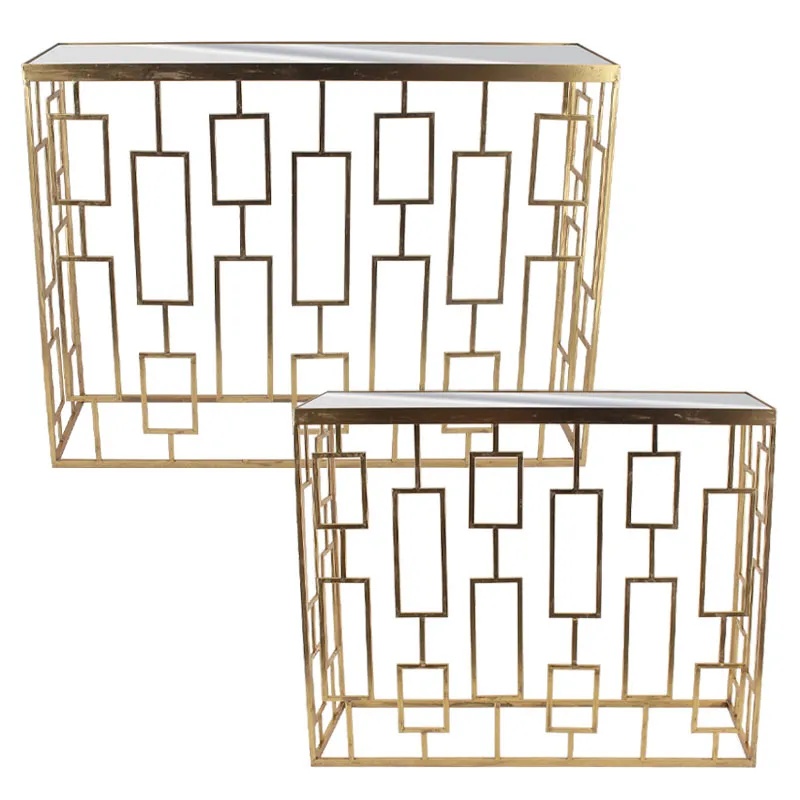 ΜΕΤΑΛΛΙΚΟ ΤΡΑΠΕΖΑΚΙ ΣΕΤ/2 ΧΡΥΣΟ ΟΡΘΟΓΩΝΙΟ/ΠΛΑΙΣΙΑ/ΚΑΘΡΕΠΤΗΣ - L:100x30x75, S:80.5x25x68.5cm 1/KIB