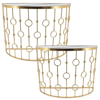 ΜΕΤΑΛΛΙΚΟ ΤΡΑΠΕΖΑΚΙ ΣΕΤ/2 ΧΡΥΣΟ ΗΜΙΚΥΚΛΙΚΟ/ΚΥΚΛΟΙ/ΚΑΘΡΕΠΤΗΣ - L:100.5x35.5x75.5, S:90.5x30.5x70cm 1/KIB