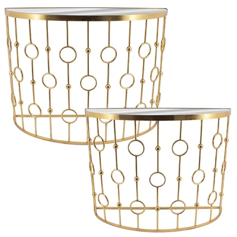 ΜΕΤΑΛΛΙΚΟ ΤΡΑΠΕΖΑΚΙ ΣΕΤ/2 ΧΡΥΣΟ ΗΜΙΚΥΚΛΙΚΟ/ΚΥΚΛΟΙ/ΚΑΘΡΕΠΤΗΣ - L:100.5x35.5x75.5, S:90.5x30.5x70cm 1/KIB