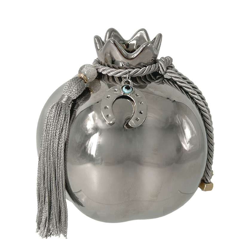 ΚΕΡΑΜΙΚΟ ΡΟΔΙ ΜΕΓΑΛΟ ΑΣΗΜΙ ΣΤΟΛΙΣΜΕΝΟ ΑΣΗΜΙ ΠΕΤΑΛΟ & ΦΟΥΝΤΑ - Φ12.3x13cm 1/18ΚΙΒ