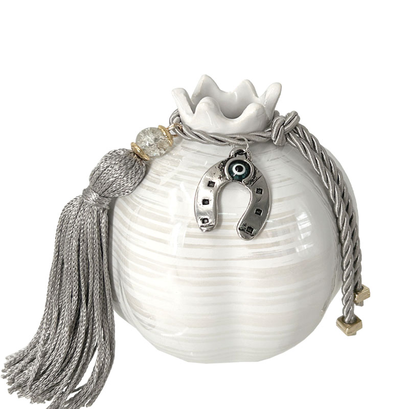 ΚΕΡΑΜΙΚΟ ΡΟΔΙ ΜΕΣΑΙΟ ΛΕΥΚΟ ΣΤΟΛΙΣΜΕΝΟ ΑΣΗΜΙ ΠΕΤΑΛΟ & ΦΟΥΝΤΑ - Φ9x10cm 6/36ΚΙΒ