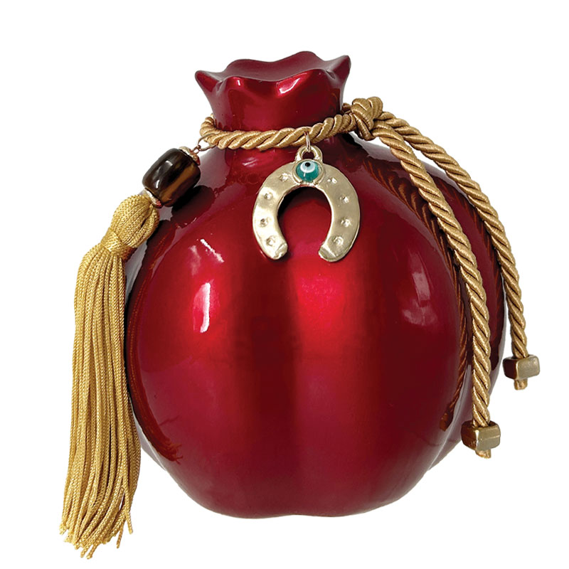 ΚΕΡΑΜΙΚΟ ΡΟΔΙ ΓΙΓΑΣ ΛΟΞΟ ΚΟΚΚΙΝΟ ΣΤΟΛΙΣΜΕΝΟ ΧΡΥΣΟ ΠΕΤΑΛΟ & ΦΟΥΝΤΑ - Φ13x14cm 1/18ΚΙΒ