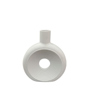 ΔΙΑΚΟΣΜΗΤΙΚΟ ΚΕΡΑΜΙΚΟ ΒΑΖΟ ΛΕΥΚΟ - ΚΥΚΛΙΚΕΣ ΔΙΑΒΑΘΜΙΣΕΙΣ ΜΕ ΤΡΥΠΑ - 20x6x24cm 30/KIB