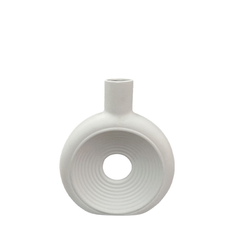 ΔΙΑΚΟΣΜΗΤΙΚΟ ΚΕΡΑΜΙΚΟ ΒΑΖΟ ΛΕΥΚΟ - ΚΥΚΛΙΚΕΣ ΔΙΑΒΑΘΜΙΣΕΙΣ ΜΕ ΤΡΥΠΑ - 20x6x24cm 30/KIB