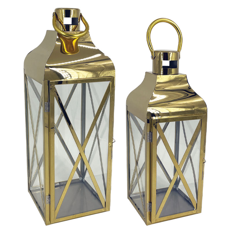 ΜΕΤΑΛΛΙΚA ΦΑΝΑΡΙA ΣΕΤ2 ΧΡΥΣΟ ΓΙΑ ΚΕΡΙΑ - L:19.5x57/65, S:16x44/50cm 4/KIB