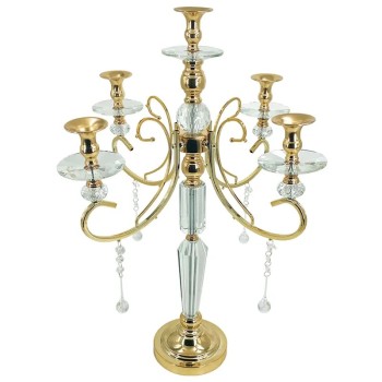 ΚΗΡΟΠΗΓΙΟ ΜΕΤΑΛΛΙΚΟ ΧΡΥΣΟ/ΛΕΥΚΟ ΚΛΑΣΙΚΟ ΜΕ ΚΡΥΣΤΑΛΛΑ 5 ΘΕΣΕΩΝ - Φ39x69cm 6/ΚΙΒ