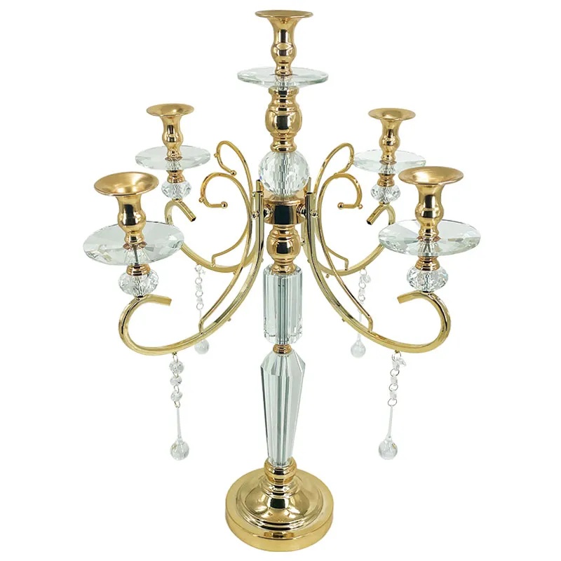 ΚΗΡΟΠΗΓΙΟ ΜΕΤΑΛΛΙΚΟ ΧΡΥΣΟ/ΛΕΥΚΟ ΚΛΑΣΙΚΟ ΜΕ ΚΡΥΣΤΑΛΛΑ 5 ΘΕΣΕΩΝ - Φ39x69cm 6/ΚΙΒ