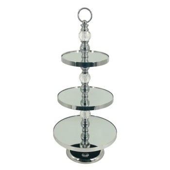 ΟΡΝΤΕΡΒΙΕΡΑ ΜΕΤΑΛΛΙΚΗ ΑΣΗΜΙ/ΛΕΥΚΟ ΣΤΡΟΓΓΥΛΗ 3 ΔΙΣΚΩΝ ΜΕ ΚΡΥΣΤΑΛΛΑ & ΚΑΘΡΕΦΤΗ - Φ30x68cm 6/ΚΙΒ