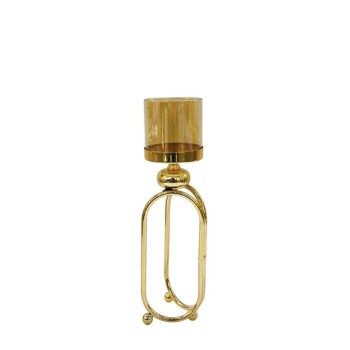 ΚΗΡΟΠΗΓΕΙO ΜΕΤΑΛΛΙΚO ΧΡΥΣΟ/ΜΕΛΙ ΜΟΝΟ ΜΟΝΤΕΡΝΟ ΜΕ ΓΥΑΛΙ ΜΕΣΑΙΟ - Φ11x31cm 12/ΚΙΒ