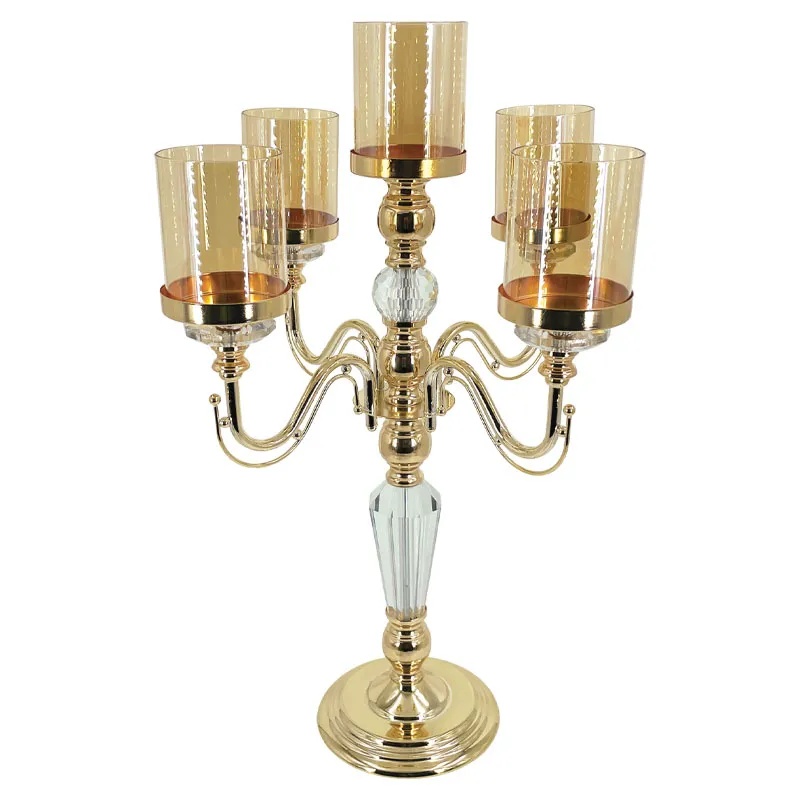 ΚΗΡΟΠΗΓΙΟ ΜΕΤΑΛΛΙΚΟ ΧΡΥΣΟ/ΛΕΥΚΟ/ΜΕΛΙ ΚΛΑΣΙΚΟ ΜΕ ΚΡΥΣΤΑΛΛΑ 5 ΘΕΣΕΩΝ - Φ36x60cm 6/ΚΙΒ