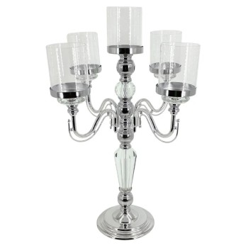 ΚΗΡΟΠΗΓΙΟ ΜΕΤΑΛΛΙΚΟ ΑΣΗΜΙ/ΛΕΥΚΟ ΚΛΑΣΙΚΟ ΜΕ ΚΡΥΣΤΑΛΛΑ 5 ΘΕΣΕΩΝ - Φ36x60cm 6/ΚΙΒ