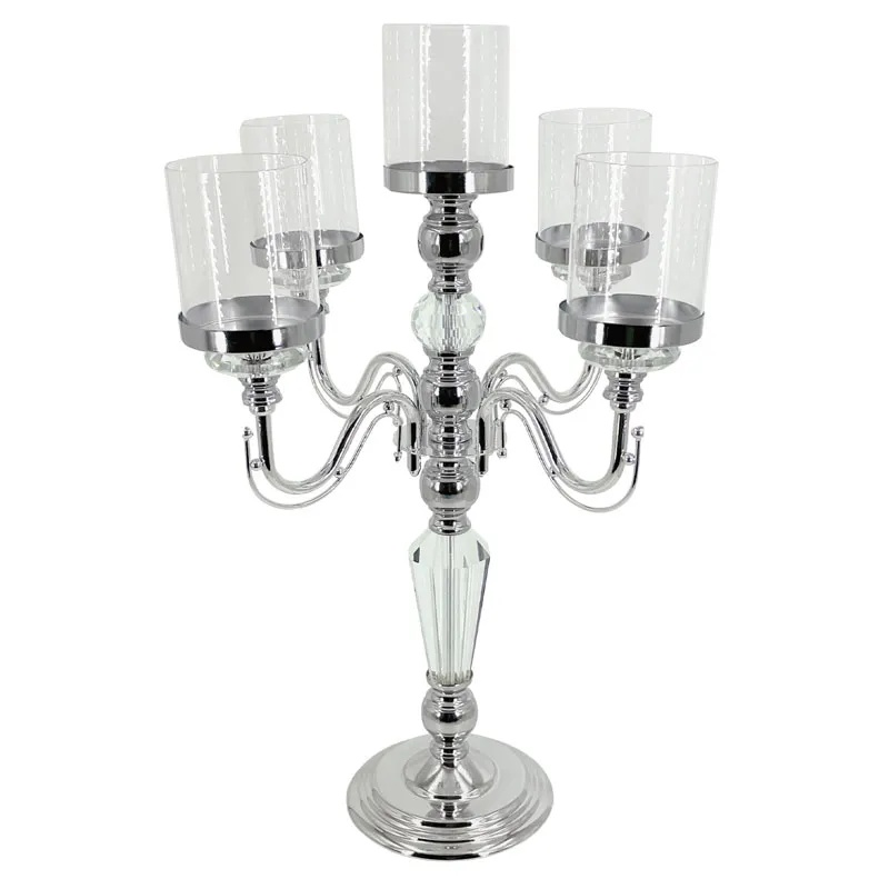 ΚΗΡΟΠΗΓΙΟ ΜΕΤΑΛΛΙΚΟ ΑΣΗΜΙ/ΛΕΥΚΟ ΚΛΑΣΙΚΟ ΜΕ ΚΡΥΣΤΑΛΛΑ 5 ΘΕΣΕΩΝ - Φ36x60cm 6/ΚΙΒ