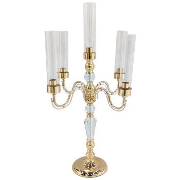 ΚΗΡΟΠΗΓΙΟ ΜΕΤΑΛΛΙΚΟ ΧΡΥΣΟ/ΛΕΥΚΟ ΚΛΑΣΙΚΟ ΣΩΛΗΝΑ ΜΕ ΚΡΥΣΤΑΛΛΑ 5 ΘΕΣΕΩΝ - Φ47x84cm 4/ΚΙΒ