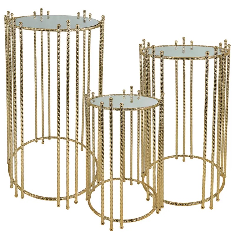 ΤΡΑΠΕΖΑΚΙΑ ΜΕΤΑΛΛΙΚΑ ΣΕΤ/3 ΧΡΥΣΟ ΣΤΡΟΓΓΥΛΑ ΜΕ ΚΑΘΡΕΦΤΗ-S:Φ28x50,M:Φ32x60,L:Φ38x70cm 1/ΚΙΒ