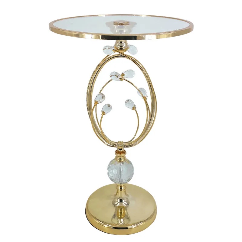 ΤΡΑΠΕΖΑΚΙ ΜΕΤΑΛΛΙΚO ΧΡΥΣΟ ΣΤΡΟΓΓΥΛO ΜΕ ΚΑΘΡΕΦΤΗ & ΚΡΥΣΤΑΛΛΑ ΜΠΟΥΜΠΟΥΚΙΑ - Φ35x58cm 4/ΚΙΒ