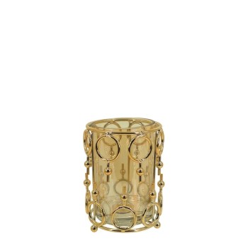 ΚΗΡΟΠΗΓΕΙΟ ΜΕΤΑΛΛΙΚΟ ΧΡΥΣΟ/ΜΕΛΙ ΚΥΛΙΝΔΡΟΣ ΚΥΚΛΩΝ ΜΙΚΡΟ ΜΕ ΓΥΑΛΙ - Φ12x17cm 24/ΚΙΒ