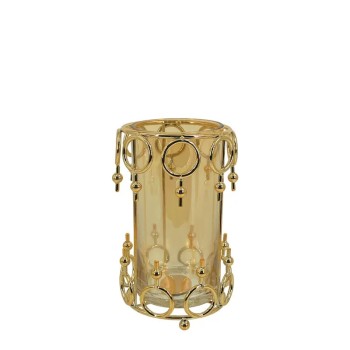 ΚΗΡΟΠΗΓΕΙΟ ΜΕΤΑΛΛΙΚΟ ΧΡΥΣΟ/ΜΕΛΙ ΚΥΛΙΝΔΡΟΣ ΚΥΚΛΩΝ ΜΕΣΑΙΟ ΜΕ ΓΥΑΛΙ - Φ12x22cm 24/ΚΙΒ