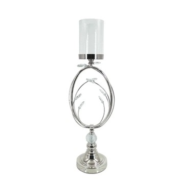 ΚΗΡΟΠΗΓΕΙO ΜΕΤΑΛΛΙΚO ΑΣΗΜΙ/ΛΕΥΚΟ ΜΕ ΓΥΑΛΙ ΚΡΥΣΤΑΛΛΑ ΜΠΟΥΜΠΟΥΚΙΑ ΜΕΓΑΛΟ - Φ18x49.5cm 6/ΚΙΒ