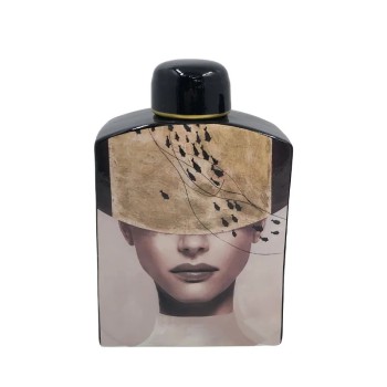 ΚΕΡΑΜΙΚΟ ΚΟΥΠ ΜΕ ΚΑΠΑΚΙ ΜΕΓΑΛΟ ΓΥΝΑΙΚΑ ΜΕ ΚΑΠΕΛΟ ΜΑΥΡΟ/ΧΡΥΣΟ & ΨΑΡΑΚΙΑ - 20.5x9.5x30cm 4/KIB