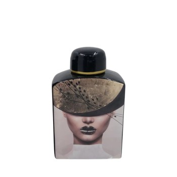 ΚΕΡΑΜΙΚΟ ΚΟΥΠ ΜΕ ΚΑΠΑΚI ΜΙΚΡΟ ΓΥΝΑΙΚΑ ΜΕ ΚΑΠΕΛΟ ΜΑΥΡΟ/ΧΡΥΣΟ & ΨΑΡΑΚΙΑ - 16.5x9.5x25cm 4/KIB