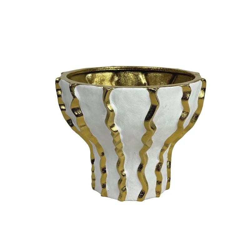 ΚΕΡΑΜΙΚΟ ΚΟΥΠ ΛΕΥΚΟ ΜΕ ΧΡΥΣΕΣ ΚΑΘΕΤΕΣ ΖΙΚΖΑΚ ΡΑΒΔΩΣΕΙΣ SMALL - 21.6cm 1/6ΚΙΒ