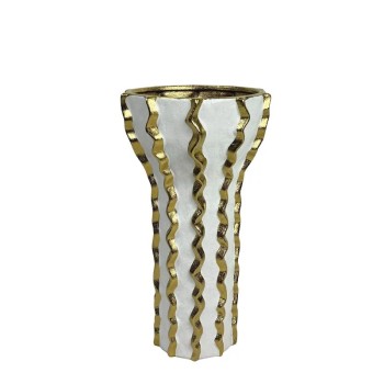 ΚΕΡΑΜΙΚΟ ΚΟΥΠ ΛΕΥΚΟ ΜΕ ΧΡΥΣΕΣ ΚΑΘΕΤΕΣ ΖΙΚΖΑΚ ΡΑΒΔΩΣΕΙΣ LARGE - 32.5cm 1/6ΚΙΒ