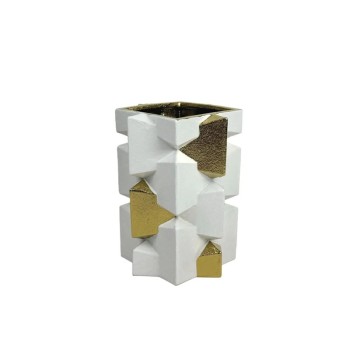 ΚΕΡΑΜΙΚΟ ΒΑΖΟ ΛΕΥΚΟ/ΧΡΥΣΟ ΤΕΤΡΑΓΩΝΑ ΧΙΑΣΤI SMALL - 24.1cm 1/4ΚΙΒ