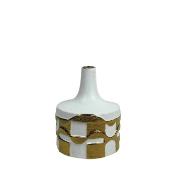 ΚΕΡΑΜΙΚΟ ΒΑΖΟ KONTO ΛΕΥΚΟ/ΧΡΥΣΟ ΑΝΑΓΛΥΦΑ ΓΕΩΜΕΤΡΙΚΑ ΣΧΗΜΑΤΑ ΜΙΚΡΟ - 20.3cm 1/12ΚΙΒ