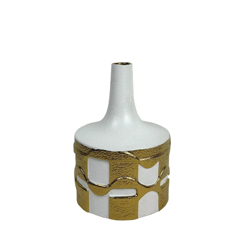 ΚΕΡΑΜΙΚΟ ΒΑΖΟ KONTO ΛΕΥΚΟ/ΧΡΥΣΟ ΑΝΑΓΛΥΦΑ ΓΕΩΜΕΤΡΙΚΑ ΣΧΗΜΑΤΑ ΜΕΓΑΛΟ - 24.1cm 1/8ΚΙΒ