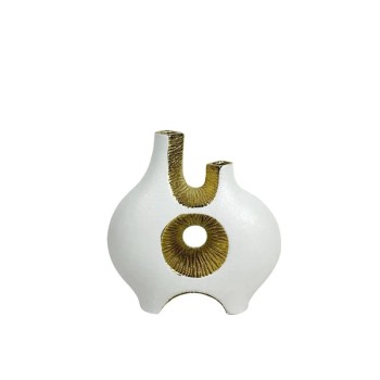 ΚΕΡΑΜΙΚΟ ΒΑΖΟ ΛΕΥΚΟ/ΧΡΥΣΟ ΑΦΗΡΗΜΕΝΟ ΤΡΥΠΑ & 2 ΣΤΟΜΙΑ - 24.9cm 1/8ΚΙΒ