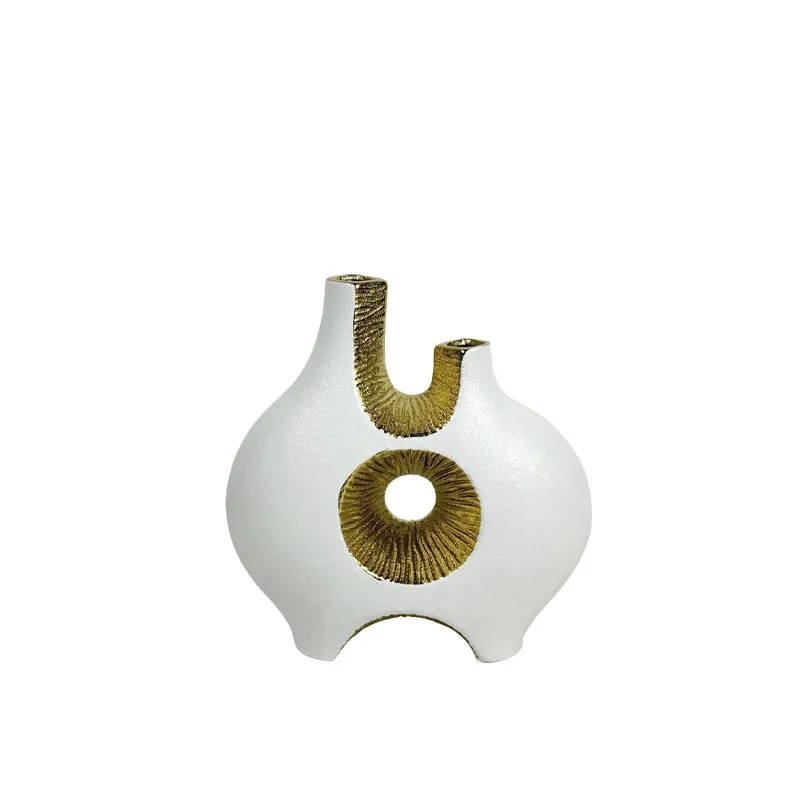 ΚΕΡΑΜΙΚΟ ΒΑΖΟ ΛΕΥΚΟ/ΧΡΥΣΟ ΑΦΗΡΗΜΕΝΟ ΤΡΥΠΑ & 2 ΣΤΟΜΙΑ - 24.9cm 1/8ΚΙΒ