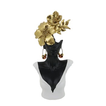 ΔΙΑΚΟΣΜΗΤΙΚΗ ΦΙΓΟΥΡΑ ΜΑΥΡΗ ΓΥΝΑΙΚΑ ΜΕ ΛΟΥΛΟΥΔΙΑ ΣΤΟ ΚΕΦΑΛΙ - 15.5x7.5x33cm 12/KIB