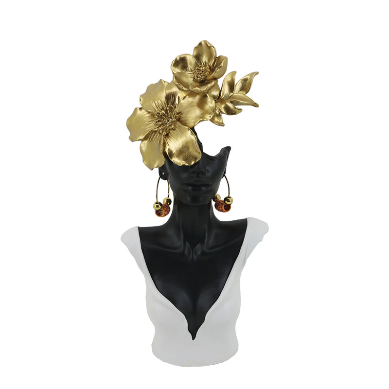 ΔΙΑΚΟΣΜΗΤΙΚΗ ΦΙΓΟΥΡΑ ΜΑΥΡΗ ΓΥΝΑΙΚΑ ΜΕ ΛΟΥΛΟΥΔΙΑ ΣΤΟ ΚΕΦΑΛΙ - 15.5x7.5x33cm 12/KIB