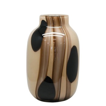 ΒΑΖΟ ΑΠΟ ΦΥΣΗΤΟ ΓΥΑΛΙ ΚΑΜΠΥΛΩΤΟ ΜΠΕΖ, ΚΑΦΕ ΓΡΑΜΜΕΣ & ΒΟΥΛΕΣ - Φ22x35cm 2/ΚΙΒ