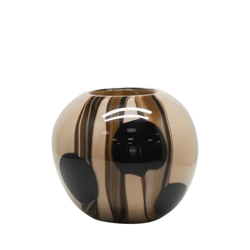 ΒΑΖΟ ΑΠΟ ΦΥΣΗΤΟ ΓΥΑΛΙ ΜΠΑΛΑ ΜΠΕΖ, ΚΑΦΕ ΓΡΑΜΜΕΣ & ΒΟΥΛΕΣ - Φ21.5x18cm 4/ΚΙΒ