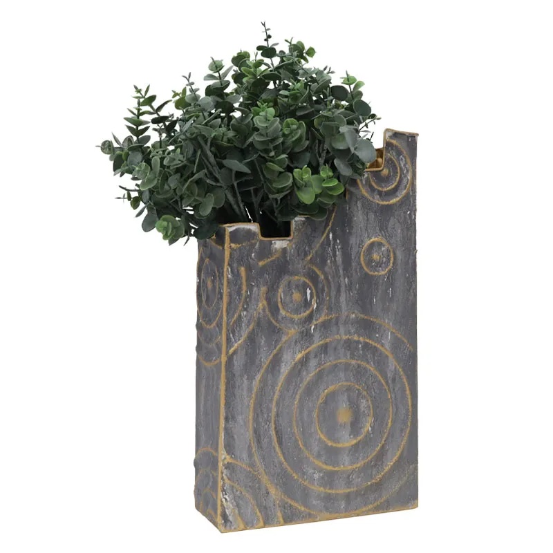 ΜΕΤΑΛΛΙΚΟ ΒΑΖΟ  ΧΡΥΣΟ/ΓΚΡΙ  ΚΥΚΛΟΙ - 24.1x43.8x10.2cm 4/KIB